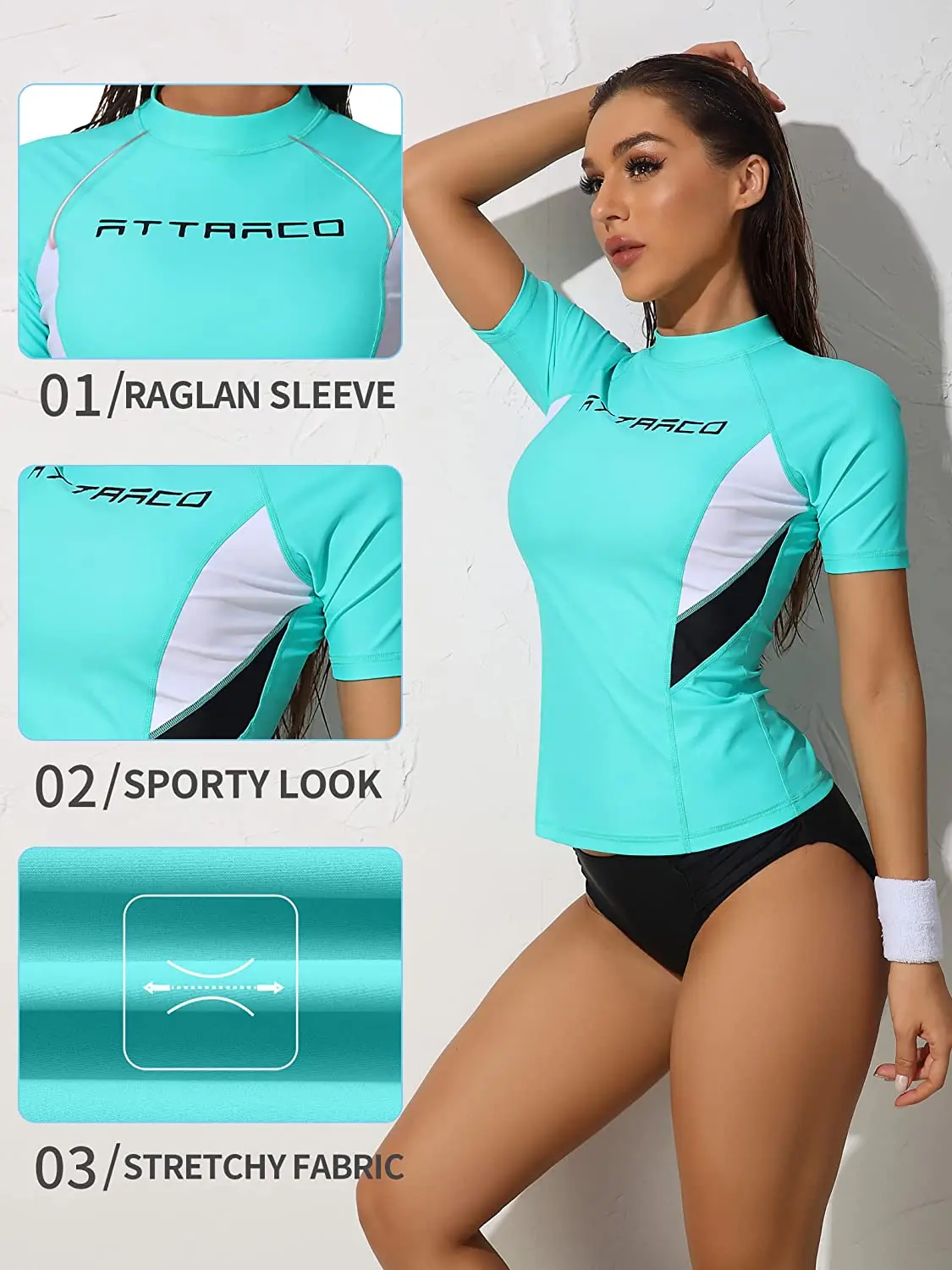 Charmo Women Short Sleeve Rash Guard Shirts Swimwear Rash Guard Top Surf Top Close-fitting Shirt UPF 50+