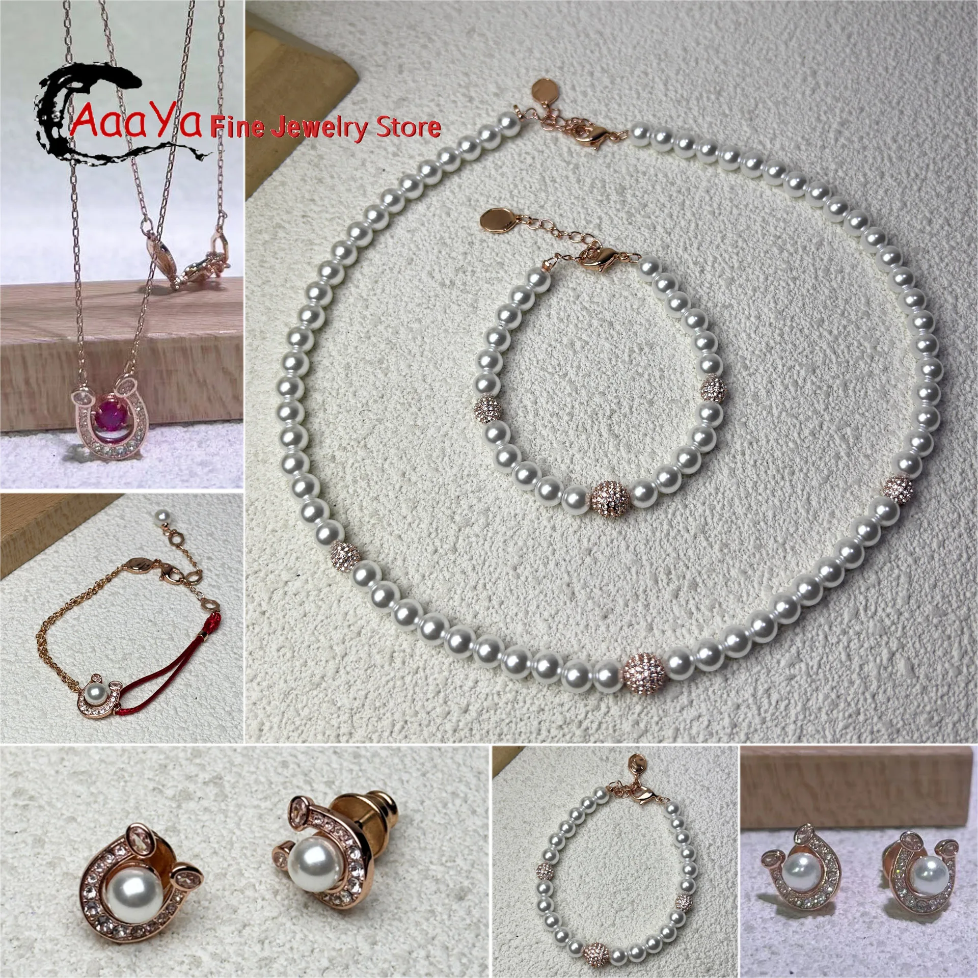 

Original 2026 New Trendy Pearl Necklace Bracelet Earrings Charming Fine Jewelry Set Horseshoe Earrings Romantic Gift for Women