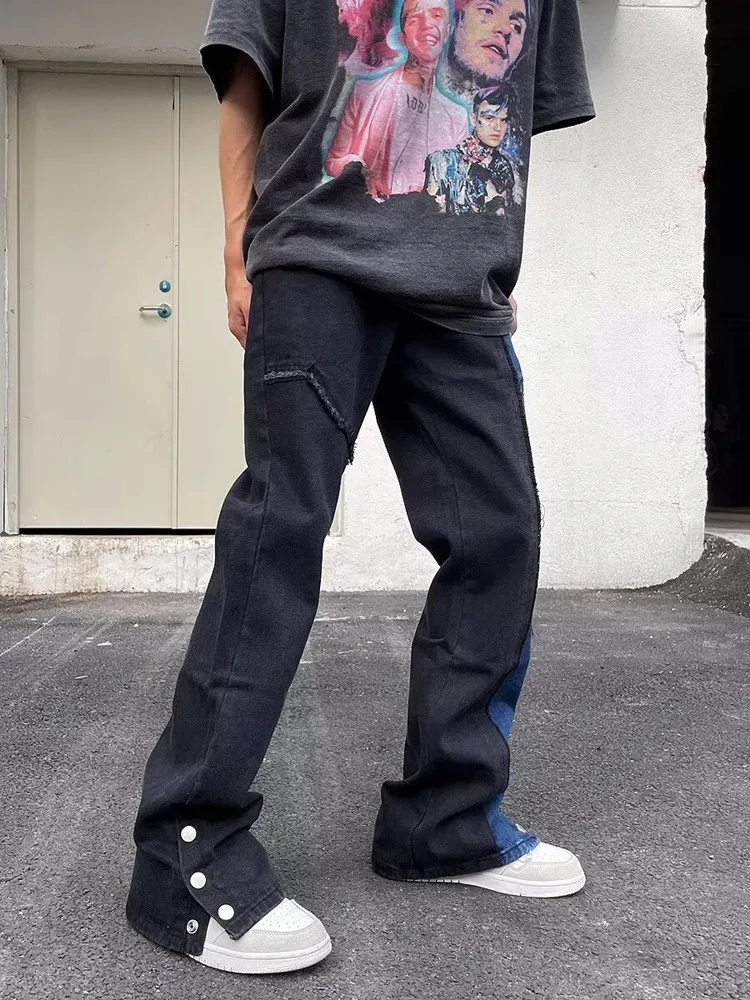 2024 ropa y2k mode patchwork gestapelt baggy jeans hose für männer vintage kleidung knöchel knopf hip hop denim hose vaqueros