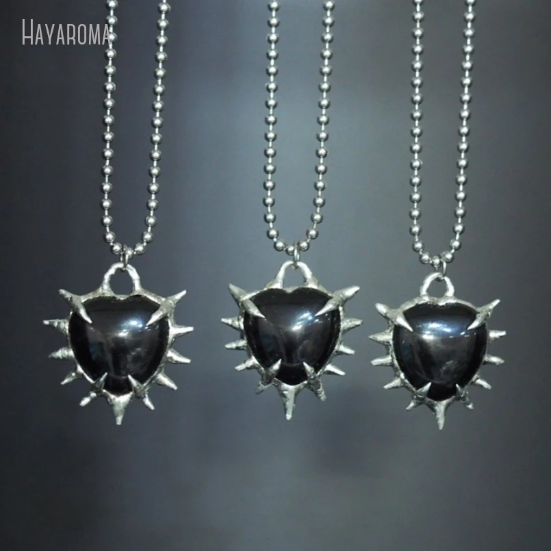 10Pcs Stainless Steel Obsidian Brutalist Handmade Jewelry Organic Claws Heart Bubble Claw Thorns Point Necklace NM50128