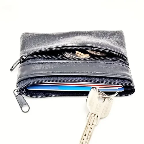 Imagen 2 del producto Monedero para hombre y mujer, cartera pequeña para hombre, monederos con cremallera, bolsas para dinero, Mini billeteras para niños, llavero de cuero Carteira