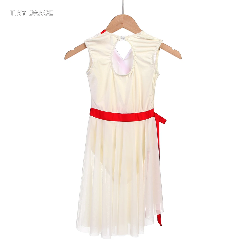 女の子用 アイボリー スパンデックス Vネック ボディース バレエドレス リリカル コンテンポラリー ダンス パフォーマンス コスチューム 25175