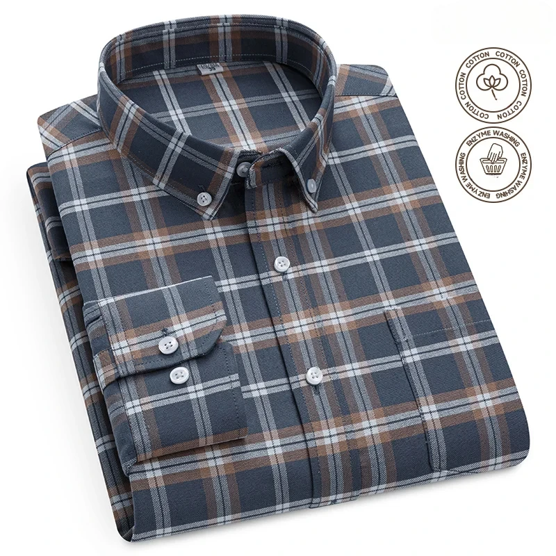 New in shirt 100%cotton oxford long-sleeve shirts for men slim fit formal plain shirt plaid casual top soft hight qulity clothes