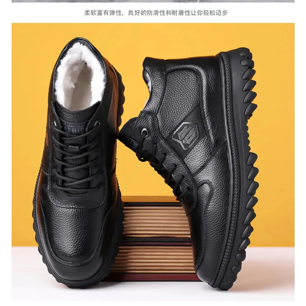Männer Baumwolle Schuhe Winter Leder Schuhe Neue Stil Winter Stiefel Anti-Kälte Anti-Slip Fleece Gefüttert Warme Mittleren alters Papa Winter Fuß