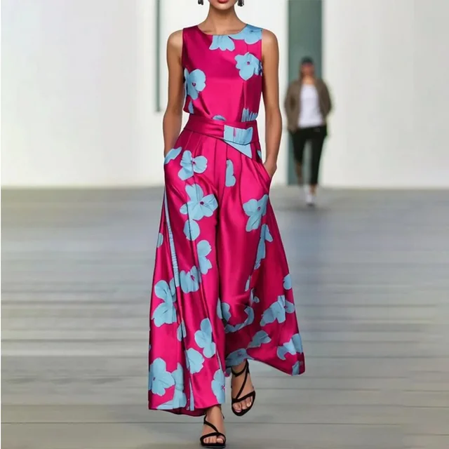 Przedsionek wiosenny okrągły dekolt długie sukienki dla kobiet elegancki kwiatowy sukienka z nadrukiem suknia wieczorowa letnia sukienka Boho Maxi bez rękawów bez rękawów