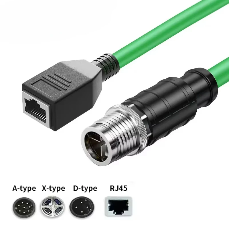 M12 8Pin X-type to RJ45 Female Head Gigabit Ethernet Extension Cable 4Pin D-type Male A-code Waterproof Connector 1-30M IP67