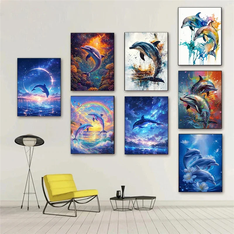 Fashionable Dolphin Art Poster Canvas Printing Aesthetics Natural Wall Canvas Decoration Gift Popular Room Home Villa Decoration