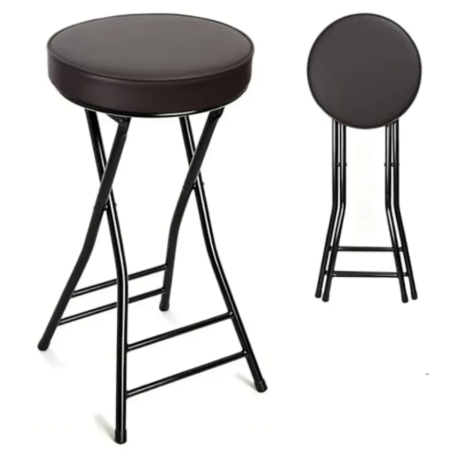 

Folding Bar Stool, 24 Inch Tall Foldable Stool Chair, Counter Height Cushioned Leather Padded Portable Stools, Heavy Duty Colla