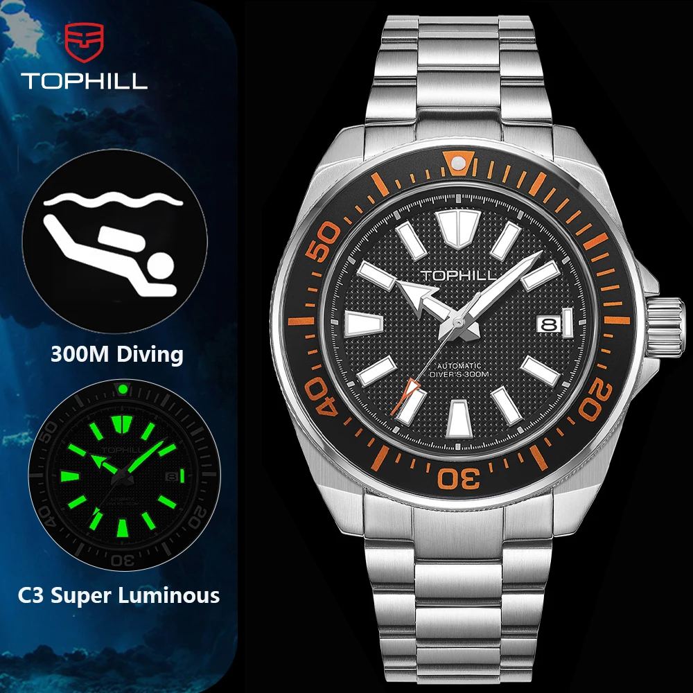 TOPHILL High Quality 300M Waterproof Automatic Diving Watch Men's Mechanical Wristwatch Sapphire Super Luminous Watches for Men