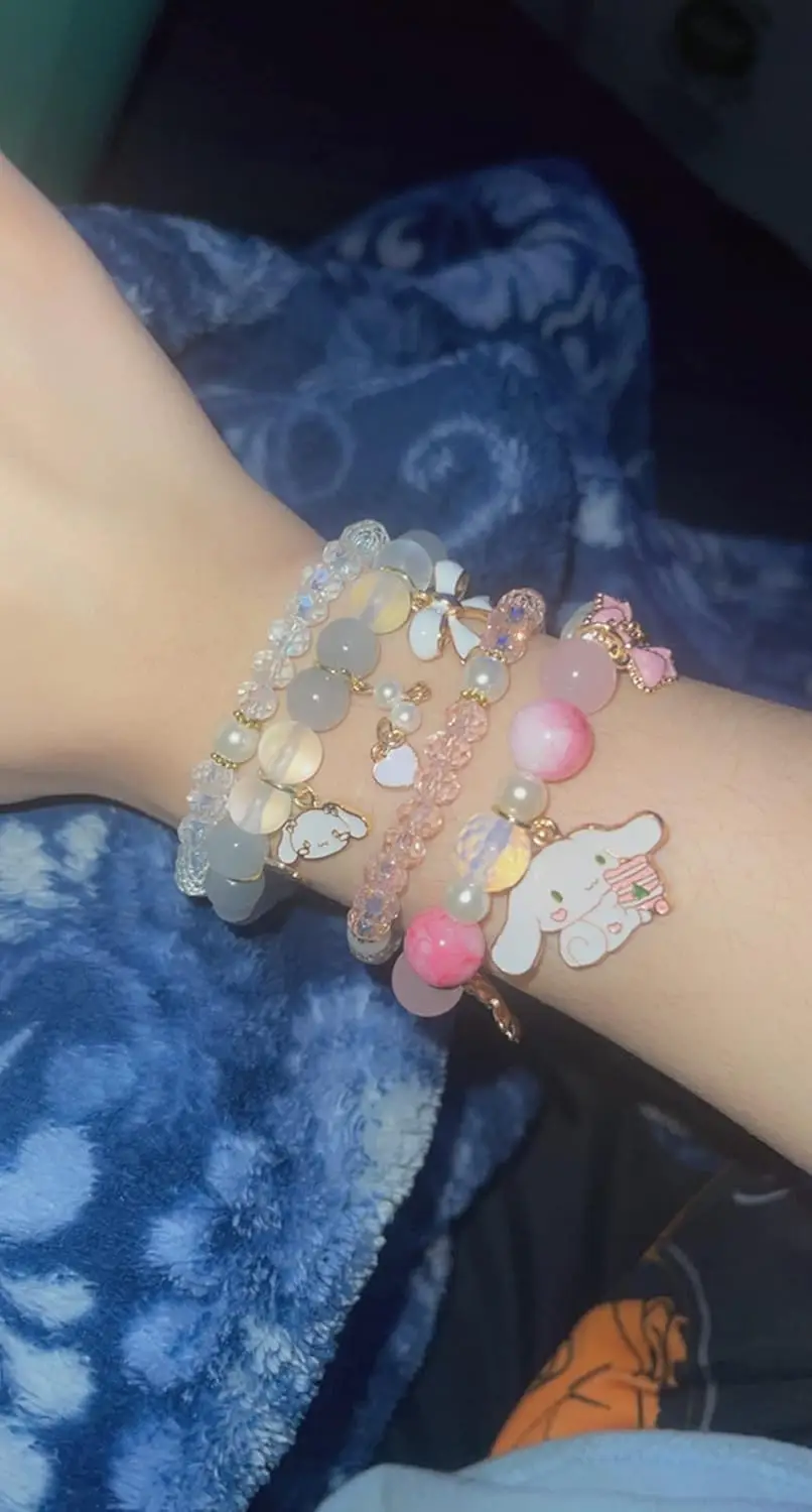 Cute  Anime Stretch Crystal Pearl Bead Bracelet Lovely Cartoon Elastic Flower Beaded Bracelets for Women Party Jewelry Gifts