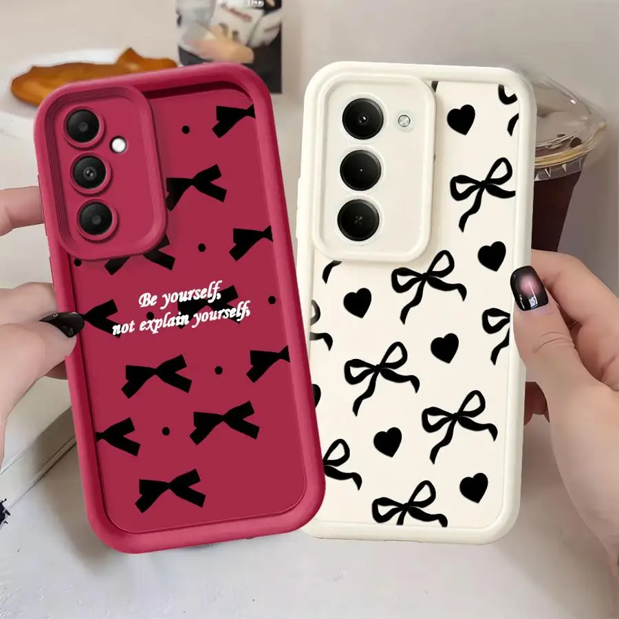 Cartoon Love Heart Bow Phone Cover Case for Samsung Galaxy A25 A26 A22 A36 A21s A32 A24 A55 A35 A52 A73 A56 A54 A57