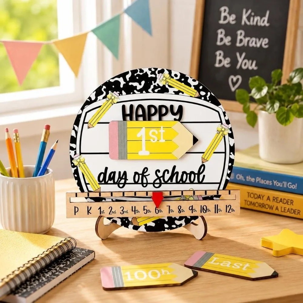 Creativity Wooden Day of School Sign Ornaments School Gift Photo Prop DIY Desktop Decoration Preschoolers