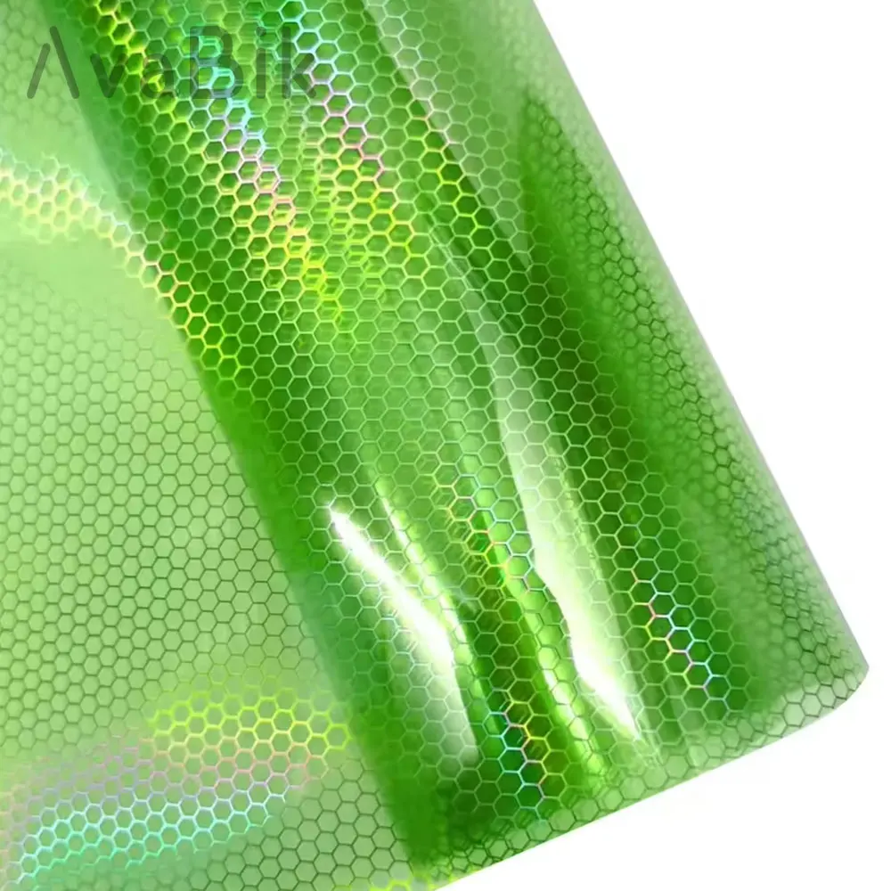 Green Car Motorcycle Vinyl Wrap Foil Laser Honeycomb Headlight Taillight Tint Film Modify Color Changing Stickers Car Styling