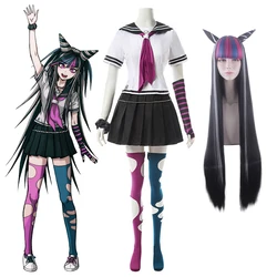 Anime Danganronpa Mioda Ibuki Cosplay Costume Women Short Skirt  Stockings Halloween Carnival Funny Clothes Wig