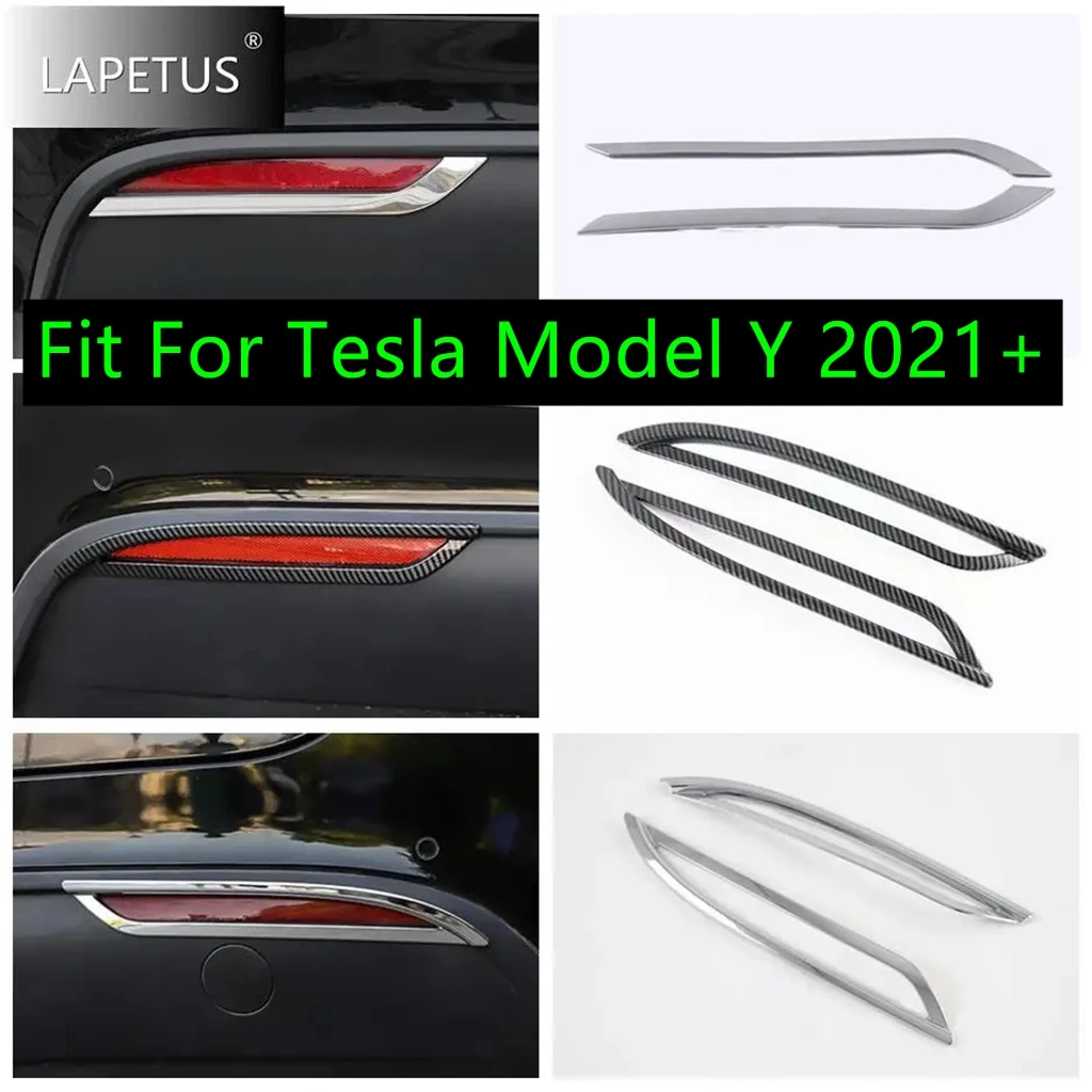 

Chrome / Carbon Fiber Rear Bumper Fog Lights Lamps Eyelid Eyebrow Decor Panel Cover Trim Fit For Tesla Model Y 2021 2022 2023