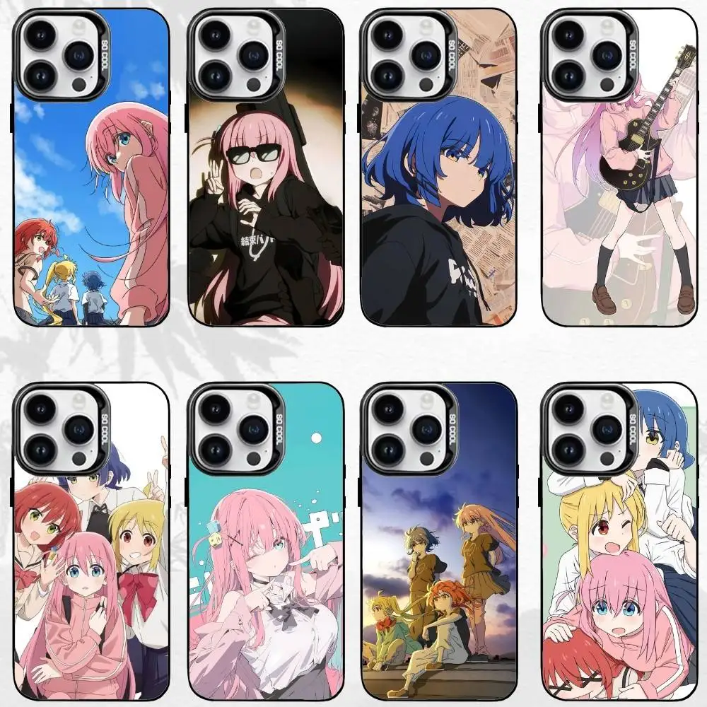 حافظة هاتف B-Bocchi the Rock لهاتف iPhone17,16,15,14,13,12,11 Plus,Pro Max حافظة هاتف فضية ملونة باللون الأسود غطاء Funda