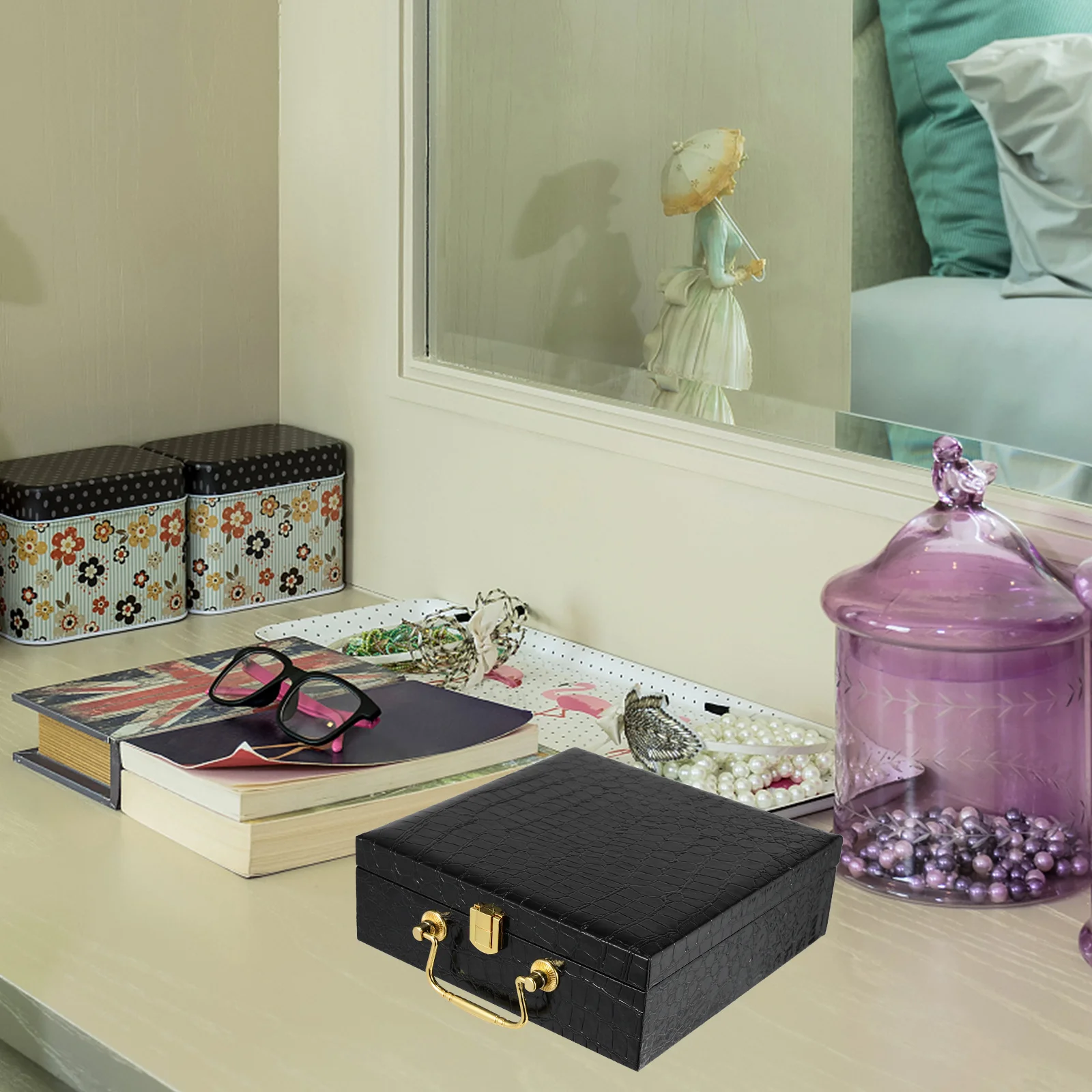 

Flip Top Tea Box Black Premium Cigar Storage Container Portable Organizer Gift Packaging Case Multifunctional Holder