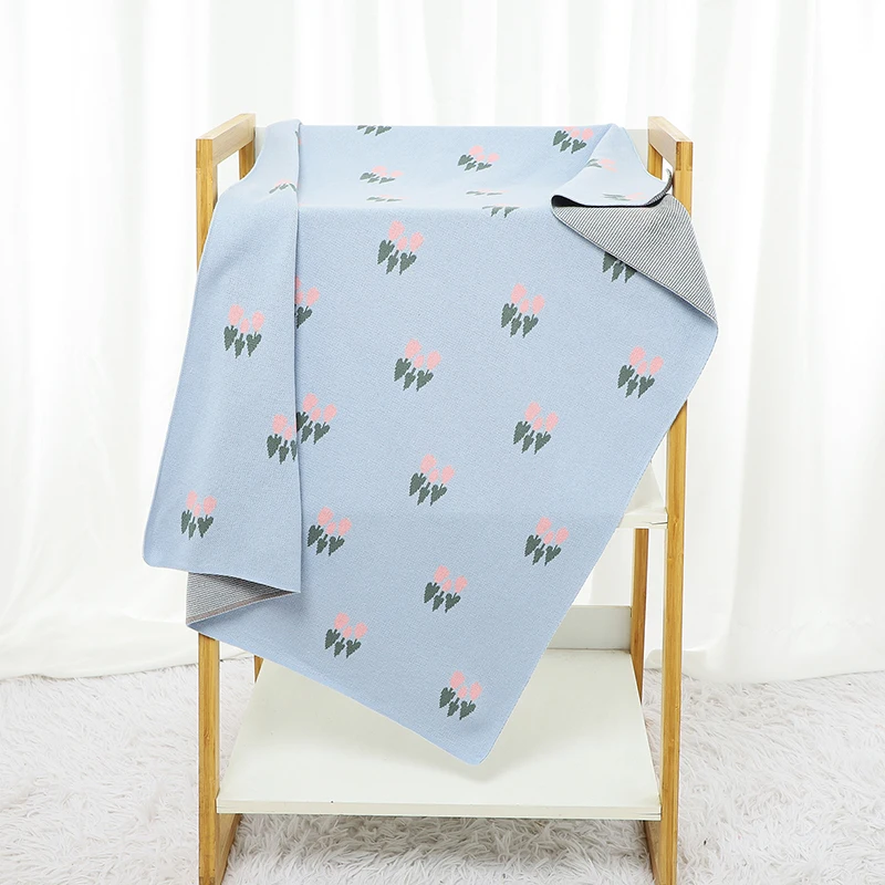 Baby Blanket Cotton Knit Infant Girl Boys Bed Quilt 90*70CM Plaid Newborn Stroller Swaddle Super Soft Covers Cute Cartoon Tulips