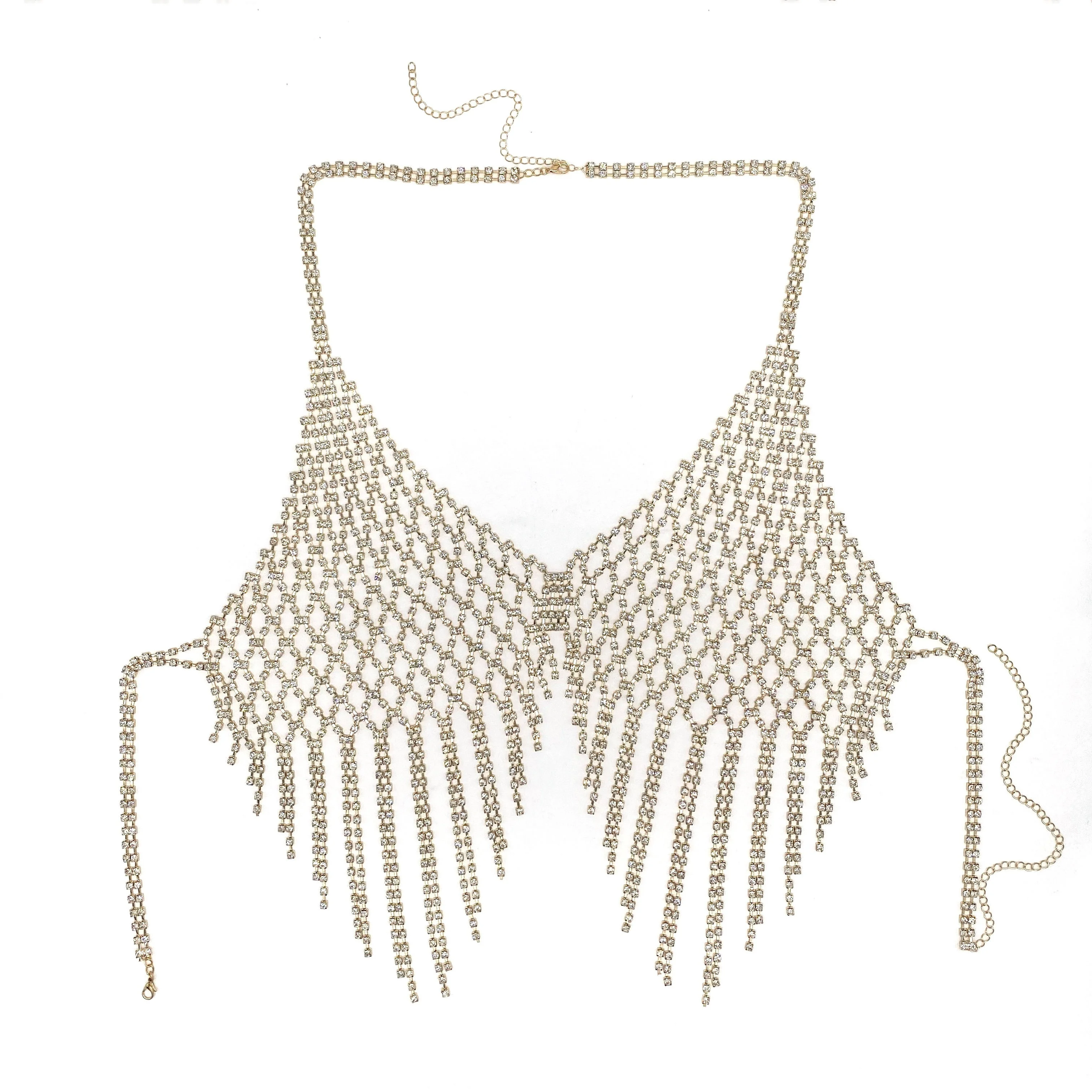 Hot selling accessories in European and American nightclubs, sparkling tassel chest chain, mesh rhinestone body chain