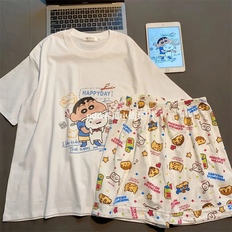 

Anime Kawaii Crayon Shin-Chan Pajamas Cartoon Shin-Chan Soft Comfortable Summer Short Sleeved Pajama Set Creative Girl Gifts