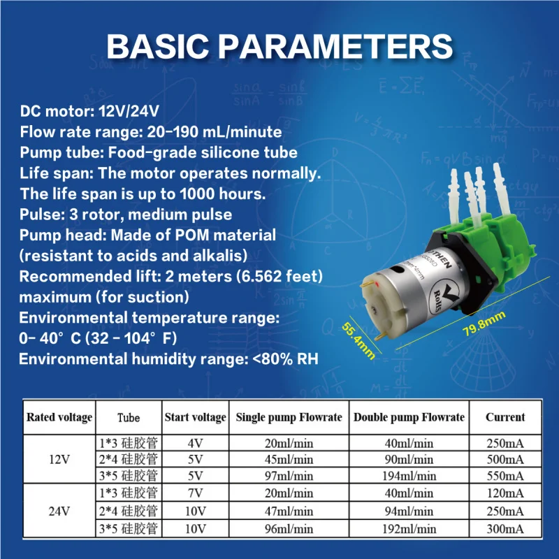 Перистальтический насос постоянного тока 12 В — перенос химикатов и дозирование аквариума, 300 мл/мин, с комплектом трубок для лабораторных/домашних школьных экспериментов