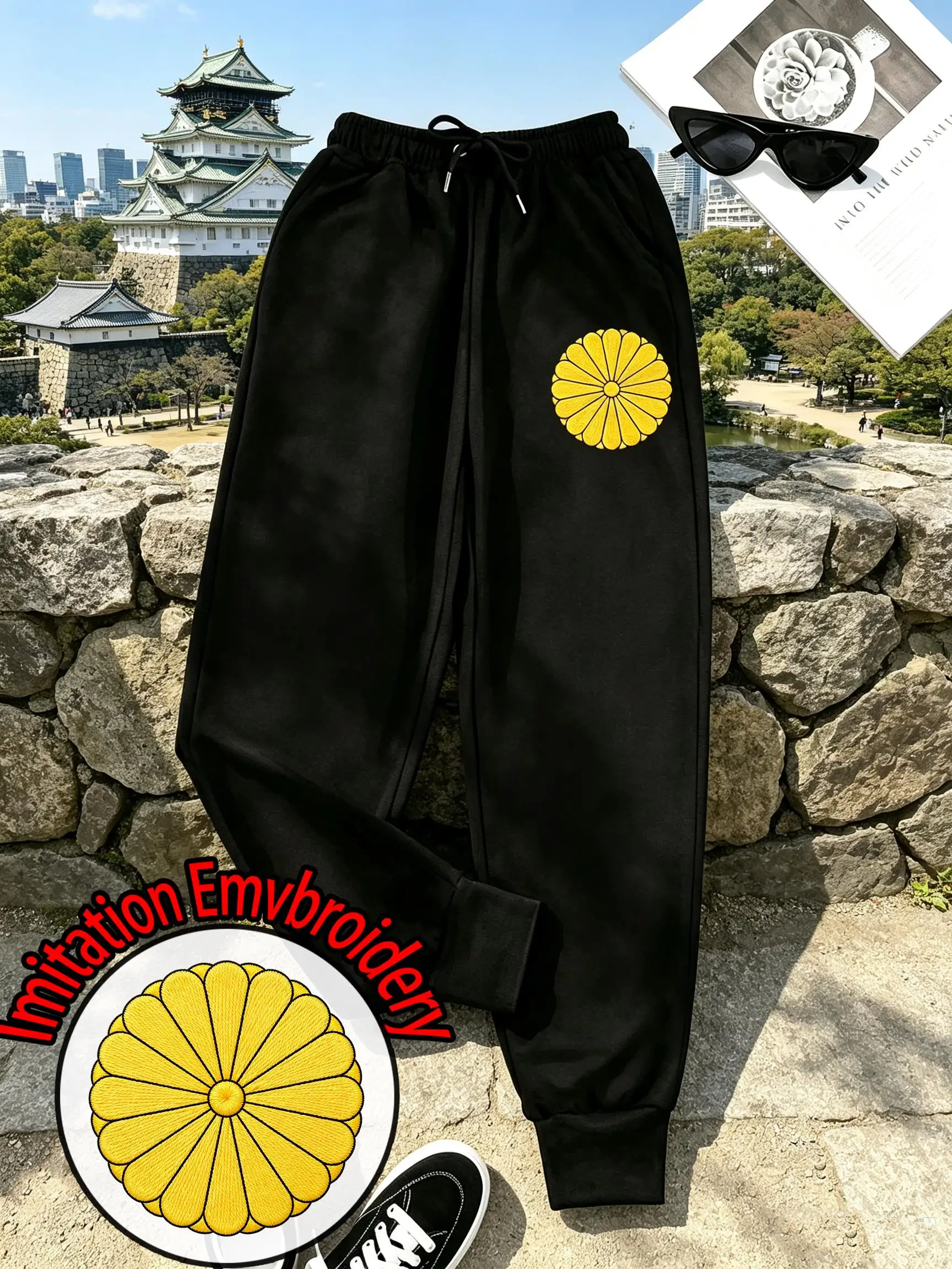 Japan Imitation Embroidery Printing Women Sweatpant Casual Fleece Pants Pocket Autumn Trousers Korean Female Y2K Streetwear