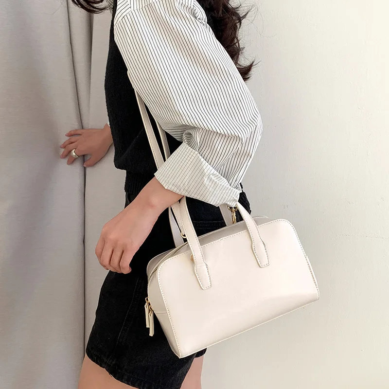 Handbag PU Leather Oil Wax Solid Color Zipper Large Capacity Commuter Square Casual Shopping Trend All-match Shoulder Crossbody