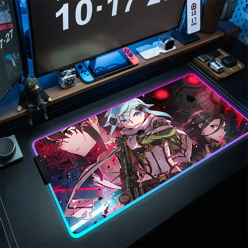 Imagem -03 - Grande Rgb Gaming Mouse Pad Mouse Pad de Computador Borracha Antiderrapante pc Gamer Tapete de Mesa Sword Art Online 900x400 mm Tamanho