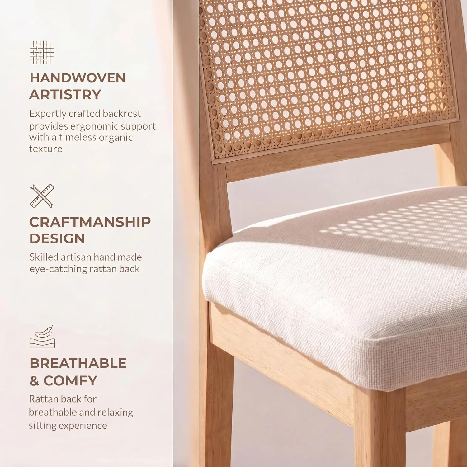 Rattan Bar Stools 4-Pack with Back & Wood Legs, Upholstered Fabric Counter Stools for Kitchen Island, 26