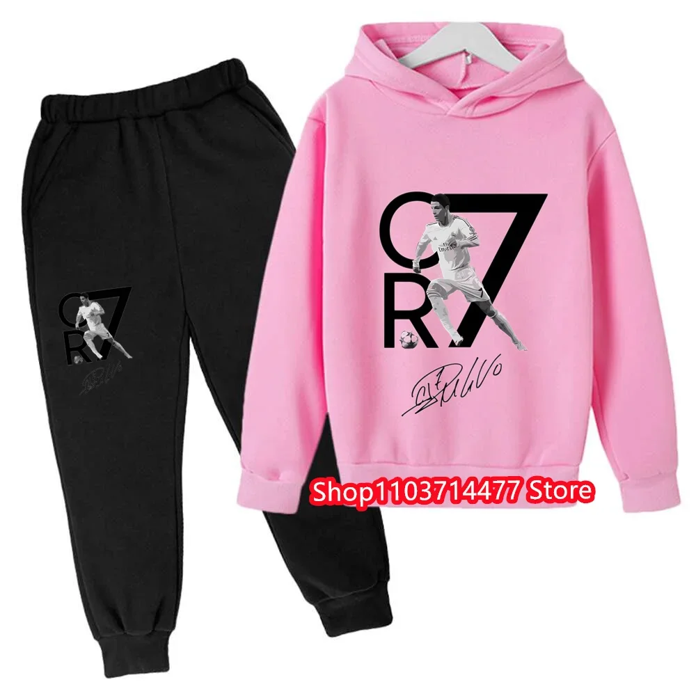 2024 Cristiano Ronaldo CR7 Cosplay Costumes Kids Football Idol Hoodie Set Pants Kids Boys High Quality Tops Girls Clothing Sets