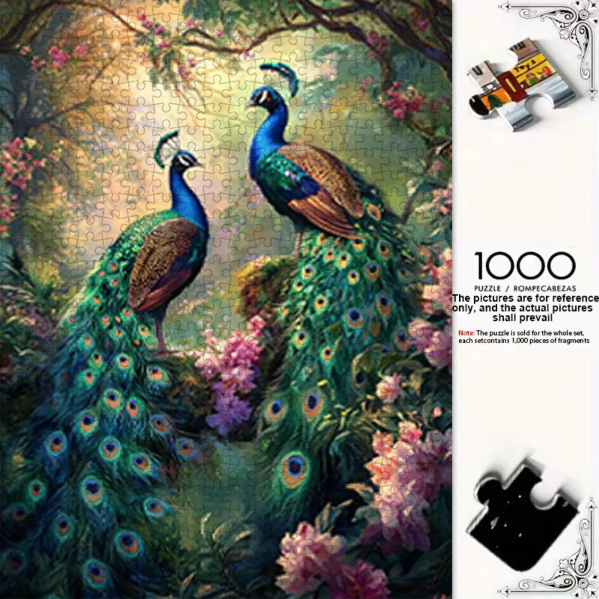 1000pcs paper jigsaw puzzle, with numbers on the back, family fun adult puzzle. Peacock Art Canvas Print 27.56x19.69inch, Vibr