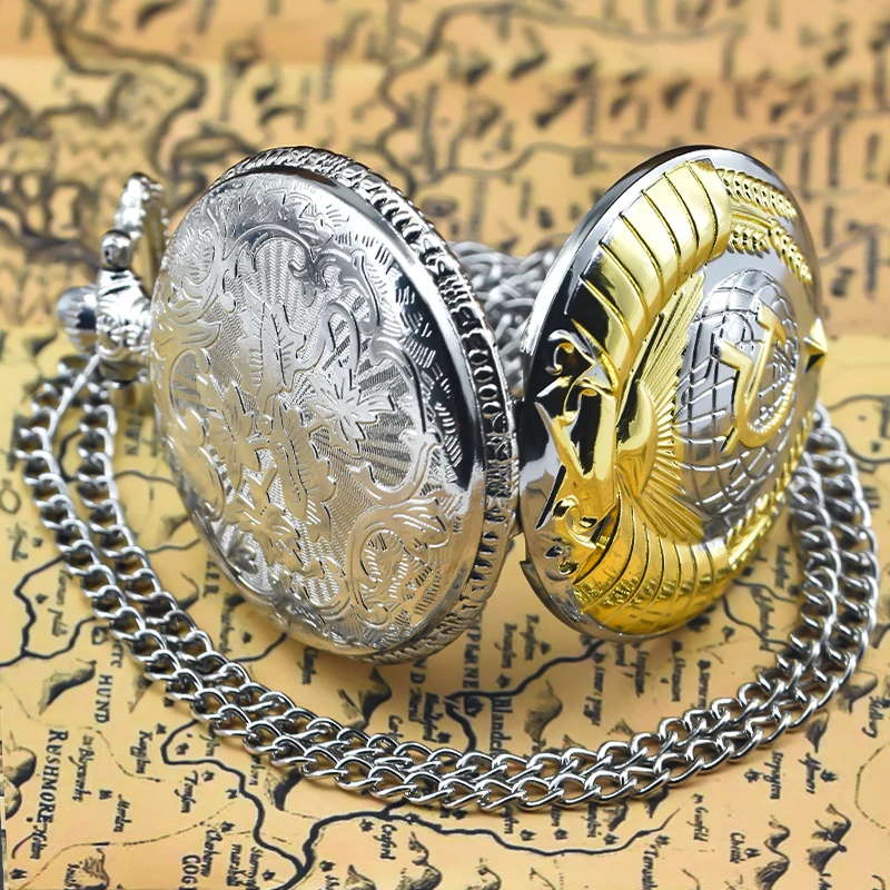 Retro Charm Neutral Fashion Soviet CCCP Quartz Steampunk Pocket Watch Men's and Women's Necklace Pendant Gift