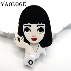 YAOLOGE New 2024 Noble Smoking Woman Acrylic Brooch Personality Original Temperament Bad Woman Portrait Design Brooch