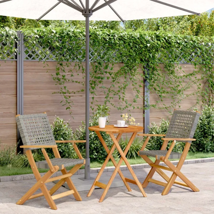 

Bistro Set Grey and Natural Wood Solid acacia wood PE rattan Small