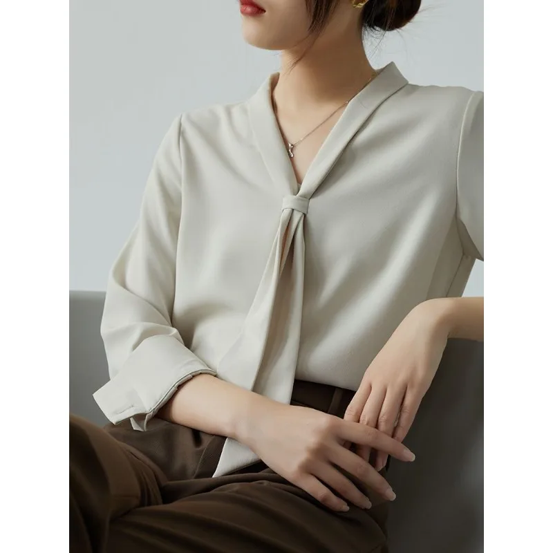 

QWEEK White Satin V Neck Blouses Woman Office Ladies Basic Shirt Female Summer Old Money Style Loose Casual Chic Aesthetic 2024