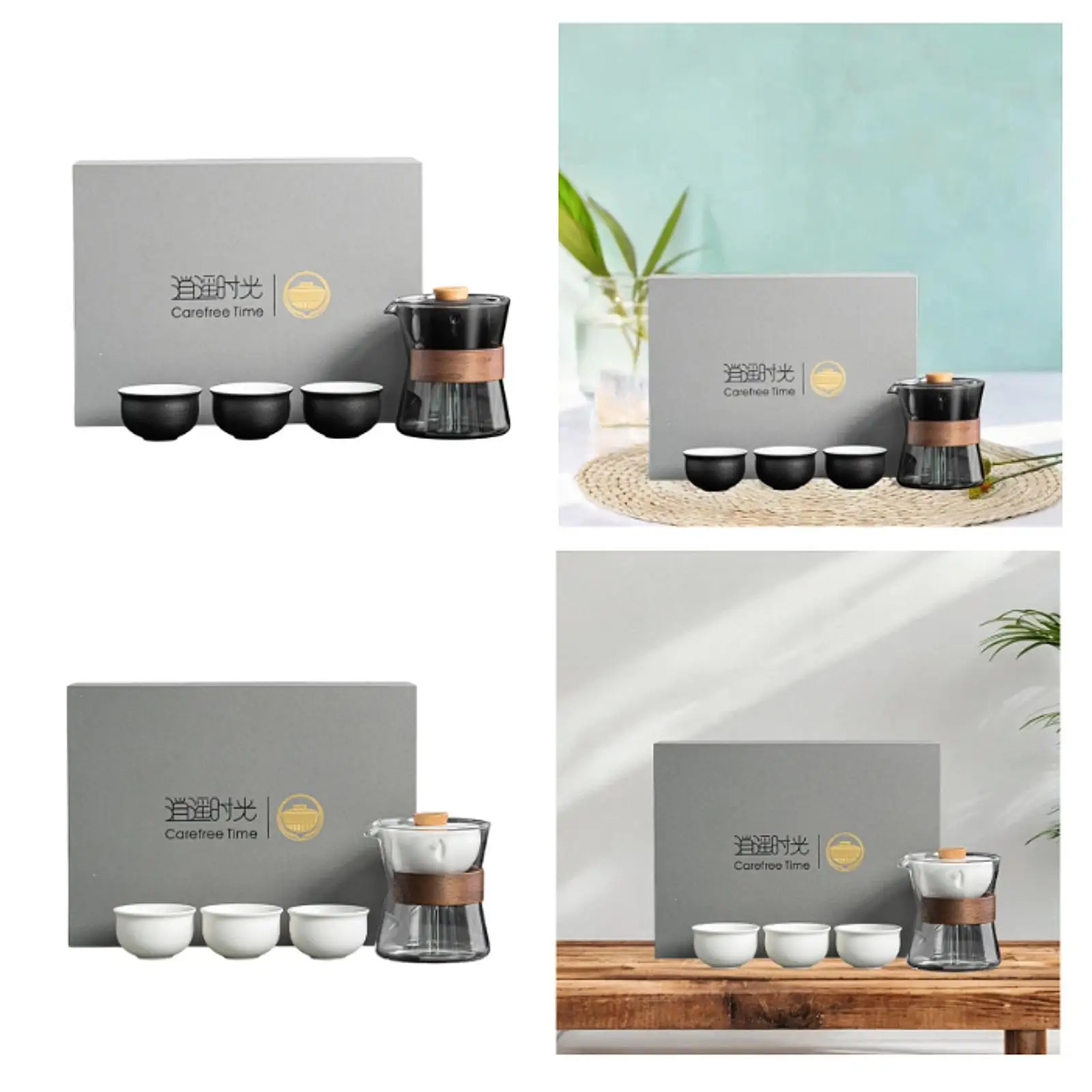 

Travel Tea Set Tea Kettle 3 Teacups Practcal Automatic 360° Rotating Stylish