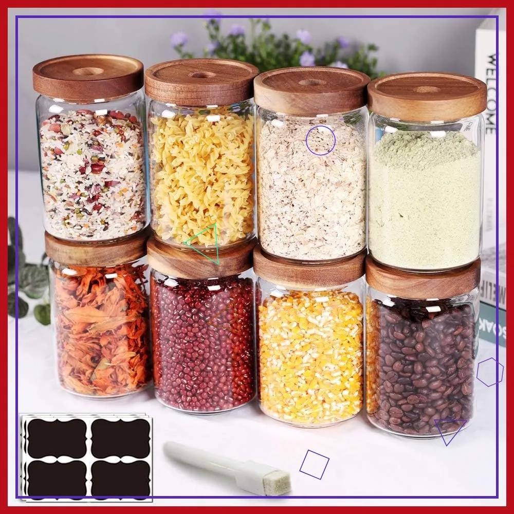 

8-Piece Stackable Glass Food Storage Canisters Set - Airtight Borosilicate Containers for Tea, Flour, Candy & Grains