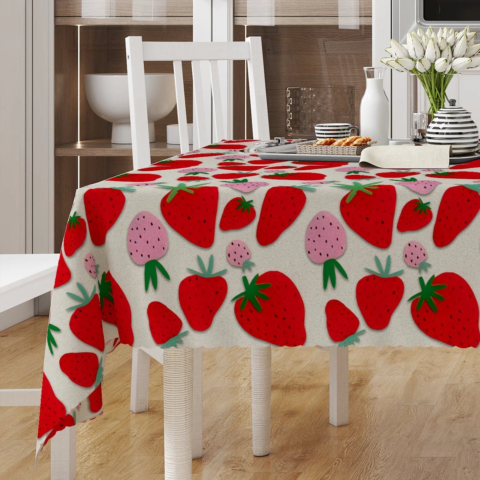 One rectangular tablecloth, summer-themed tablecloth, strawberry tablecloth, vintage tablecloth