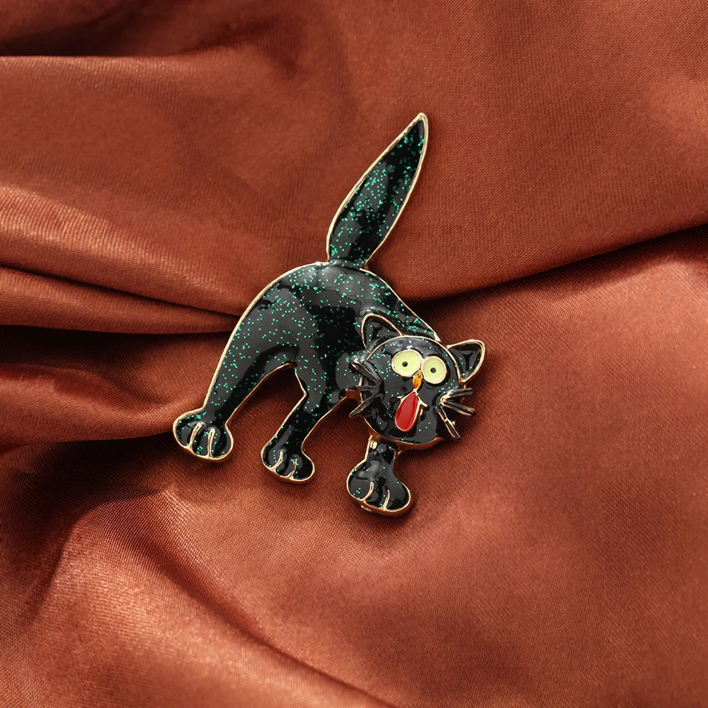 Creative cat black enamel brooch, niche design anti-exposure scarf buckle, fixed clothes metal pin accessories