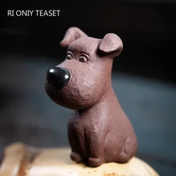 Yixing Handmade Purple Clay Tea Pet Lucky Dog Statue Ornaments Sculpture Tea Figurine Desktop Crafts Home Tea Set Decoration