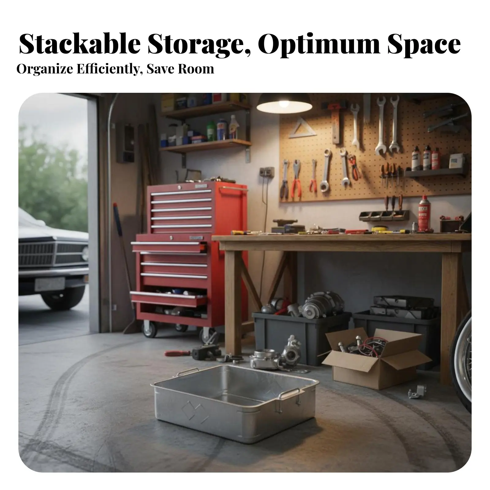 

metal Tote Box Galvanized Finish uncoveredTop Tool carrier Thickened Design Large Capacity for Factory Personnel, Electricians