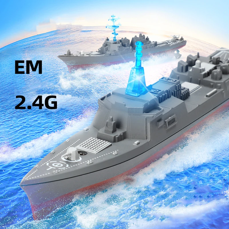 Toy RC Boat Remote Control Warship 2.4G High Speed Racing Boat Electric Model High Simulation Small Size Light Children Gift Toy