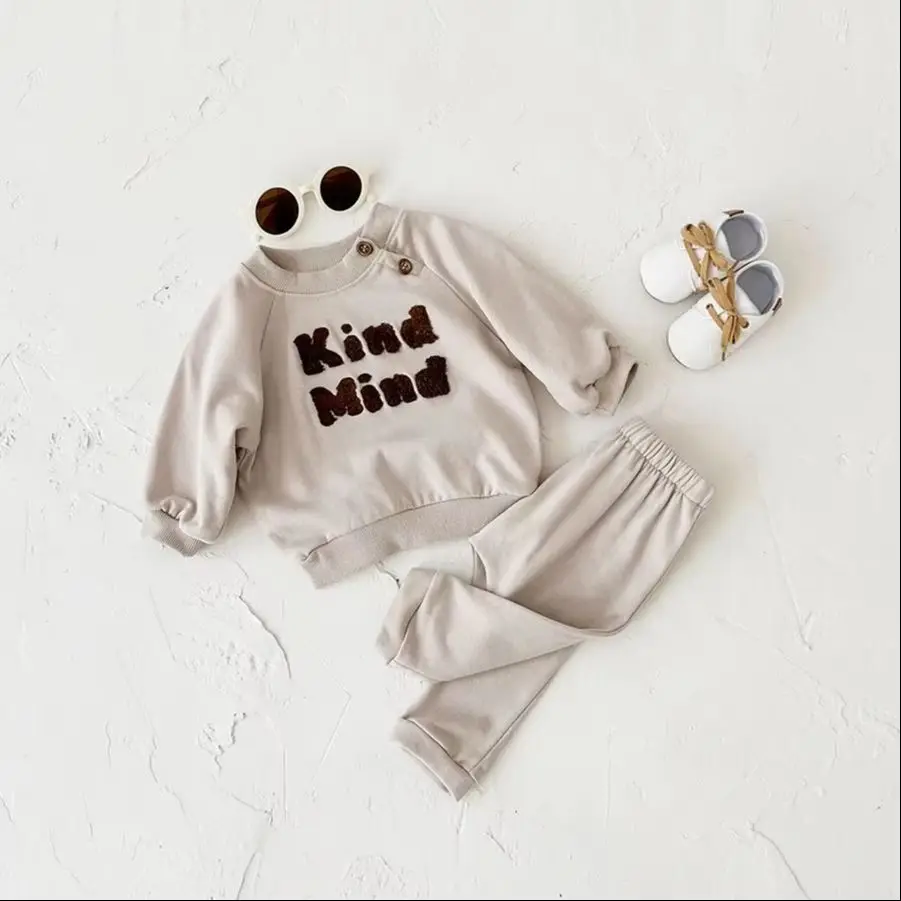 Korean Baby Boy Clothes Autumn Newborn Girl Clothing Letter Embroidery Casual Infant Set Long Sleeved Top+Pants Kids Outfit 2PCS