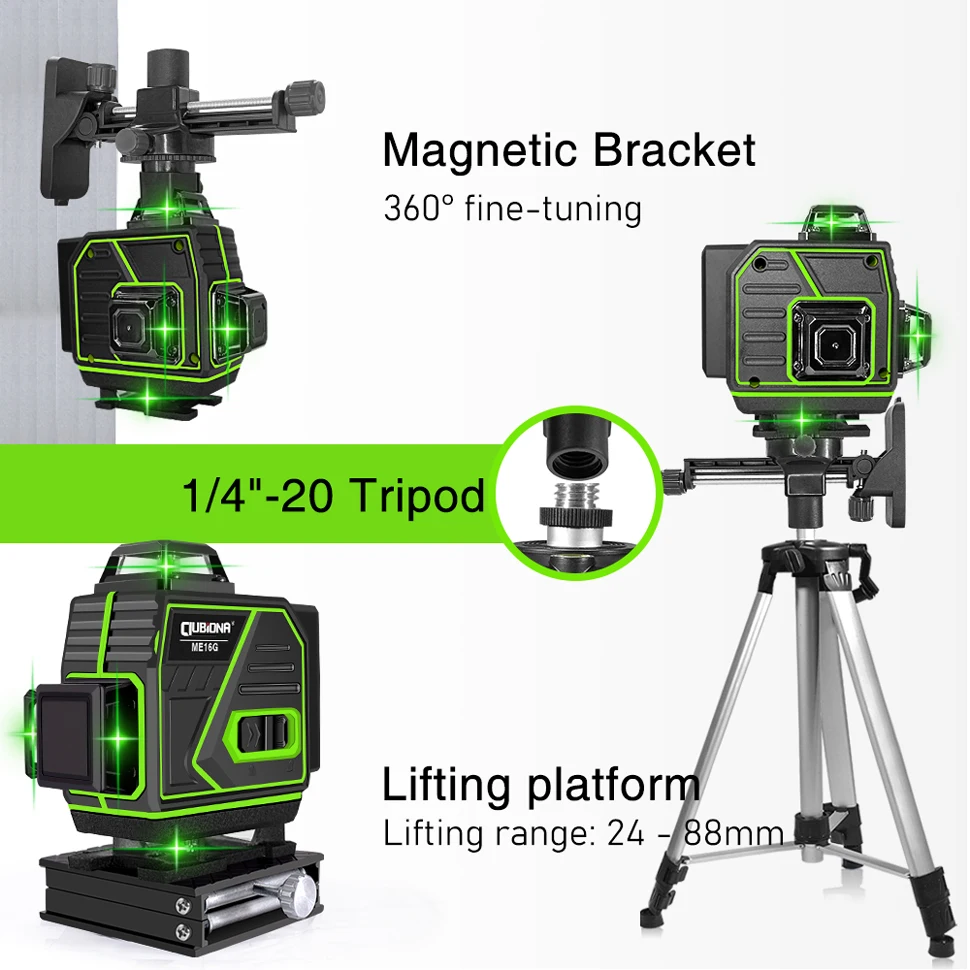 Clubiona 4D 16 Lines Laser Level 4000mAh li-ion battery Remote Pulse Mode Super Powerful Green Beams Professional Nivel Laser