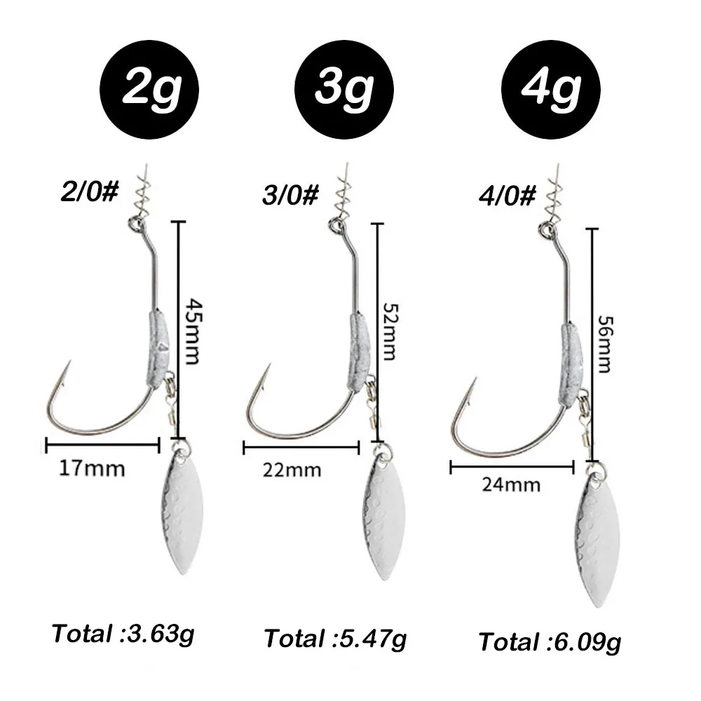 Fish Hook 2G 3G 4G Fishing Hooks Jig Head 10Pcs/lot With Spin Lock Pin Spinner For Soft Fishing Bait Of Carbon Steel Hooks