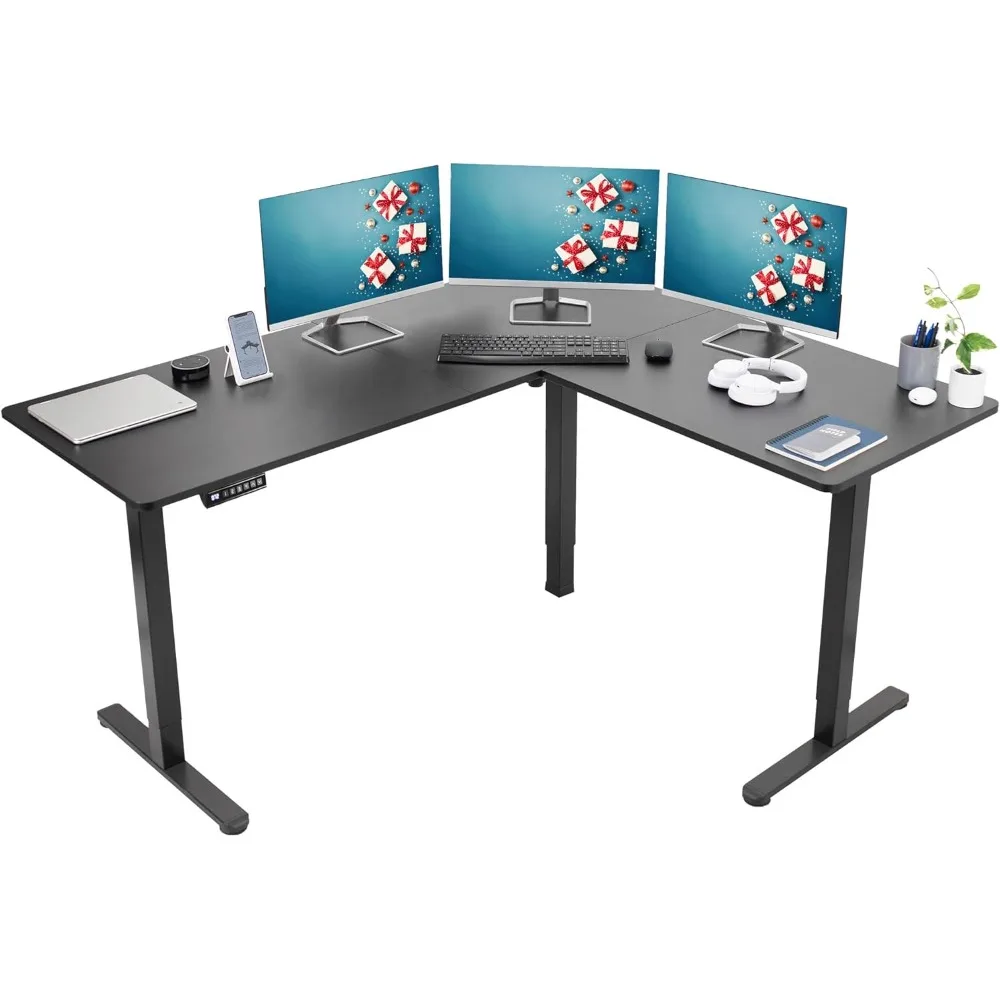 

Electric Corner L-Shaped 63 X 55 Inch Standing Desk, Height Adjustable, Memory Controller, Black Top Black Frame, Gaming Desk