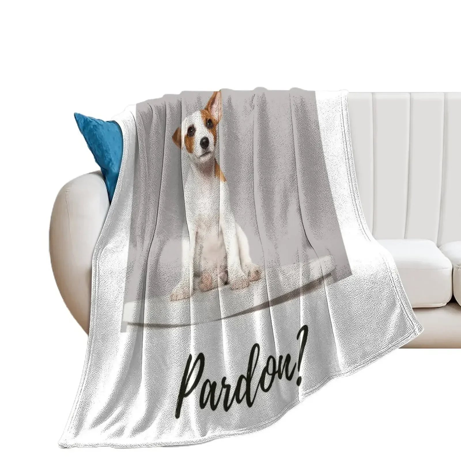 Pardon? Jack Russell Terrier puppy. Sitting. One ear folded over, the other pointed upwards Throw Blanket