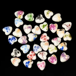 1.2x1.3cm 30pcs Random Color Mix Heart Shape Ceramic Beads For Jewelry Making DIY Handmade Loose Charm Beads