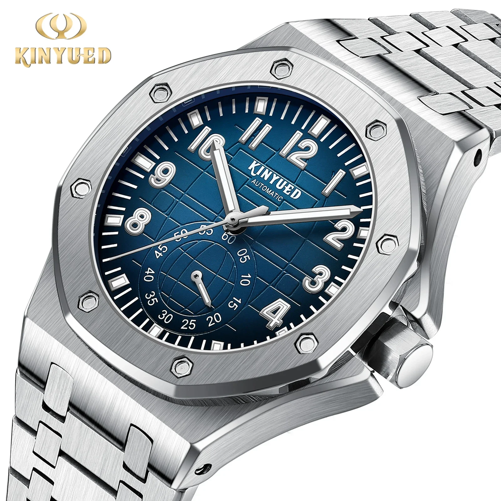 Kinyued Original Brand Man Automatic Mechanical Wrist Watches Waterproof Luminous Hands Stainless Steel Watch for Men Relogio