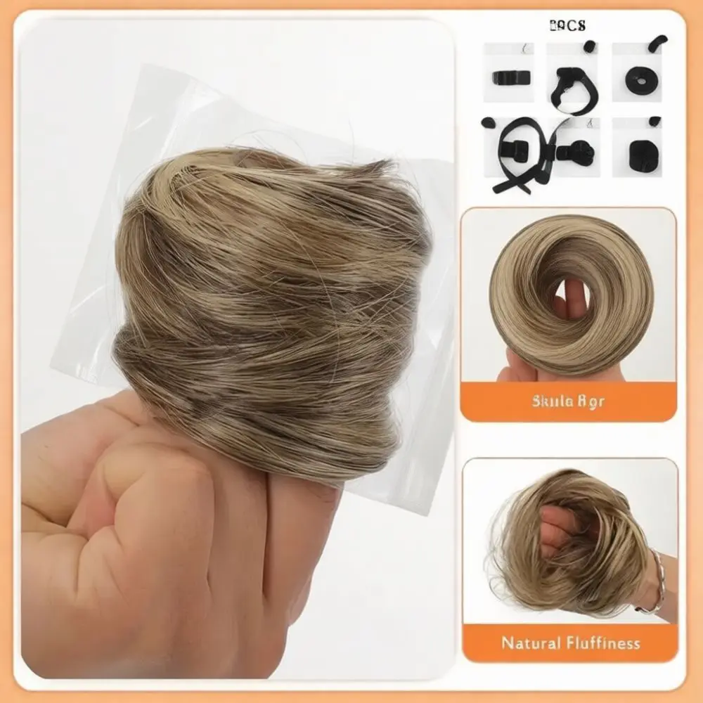 Hair Bun Scrunchie Extension Synthetic Fiber Hairpiece Fluffy Updo Tool Elegant Chignon Wrap For Daily Wedding Party Fashion